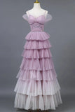 Ombre Spaghetti Straps Tiered A-Line Formal Dress Princess Long Prom Gown HZ0319