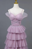 Ombre Spaghetti Straps Tiered A-Line Formal Dress Princess Long Prom Gown HZ0319