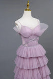 Ombre Spaghetti Straps Tiered A-Line Formal Dress Princess Long Prom Gown HZ0319