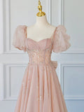 Shiny Pink A Line Long Prom Dress Cute Fairy Formal Party Dress HZ0319
