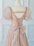 Shiny Pink A Line Long Prom Dress Cute Fairy Formal Party Dress HZ0319