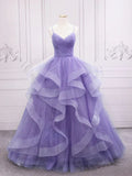 Light Purple Straps Long Prom Dress A Line Layered Birthday Party Dress HZ0319