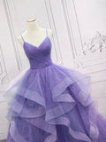 Light Purple Straps Long Prom Dress A Line Layered Birthday Party Dress HZ0319
