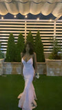 Mermaid Pink Tulle Lace Long Prom Dresses Backless Evening Party Dress HZ0319