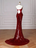 Red Halter Sequin Mermaid Long Prom Dress Evening Party Dress HZ0319