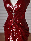 Red Halter Sequin Mermaid Long Prom Dress Evening Party Dress HZ0319
