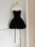Black Strapless Short Prom Dress Beaded Evening Party Dress HZ0319