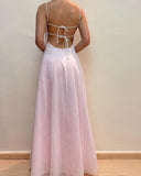 A Line Vintage Pink Long Prom Dress Lace Formal Party Dress HZ0319
