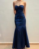 Sweetheart Mermaid Long Prom Dress Navy Blue Vintage Evening Dress HZ0319