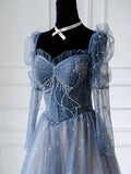 Blue A Line Tulle Prom Dress Sweetheart Shiny Formal Party Gown Princess Dress HZ0319