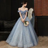 Blue A Line Tulle Prom Dress Sweetheart Shiny Formal Party Gown Princess Dress HZ0319