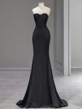 Sweetheart Black Mermaid Evening Dress Strapless Long Prom Dress HZ0319