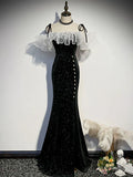 Black Mermaid Long Prom Dress Sweet Formal Party Dress HZ0319