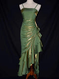 Vintage Spaghetti Straps Sheath Chiffon Ruffled Long Prom Dress HZ0319