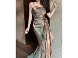 Vintage Spaghetti Straps Asymmetrical Chiffon Long Party Dress HZ0319