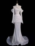 Shiny Off The Shoulder Sequin Mermaid Long Prom Dress Wedding Dress HZ0319