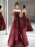 Burgundy Strapless A-Line Formal Party Dress Long Prom Dress HZ0319