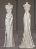 Strapless White Sheath Satin Wedding Dress Formal Evening Gown HZ0319