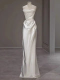 Strapless White Sheath Satin Wedding Dress Formal Evening Gown HZ0319