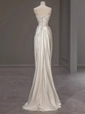 Strapless White Sheath Satin Wedding Dress Formal Evening Gown HZ0319