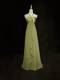 Green Halter A-Line Chiffon Vintage Long Prom Dress Evening Gown HZ0319