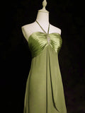 Green Halter A-Line Chiffon Vintage Long Prom Dress Evening Gown HZ0319