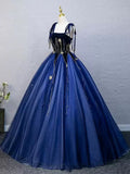Navy Blue Straps A-Line Tulle Formal Ball Gown Evening HZ0319