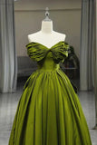 Green A line Off Shoulder Satin Long Party Dress Formal Prom Gown HZ0319