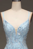 Light Blue Sequins Beads Prom Dress Formal Party Dress with Slit HZ0319