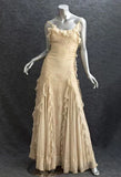 Light Yellow Spaghetti Straps Ruffle Embroidery Long Party Dress HZ0319