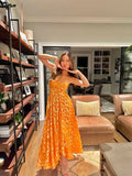 Orange A-Line Spaghetti Straps Chic Long Party Dress HZ0319