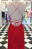 Red Floral Appliques Tulle Mermaid Long Formal Dress HZ0319