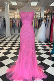 Red Floral Appliques Tulle Mermaid Long Formal Dress HZ0319