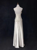 V Neck A Line Satin Long Prom Dresses Halter Wedding Dress HZ0319
