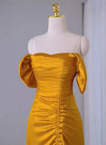 Off The Shoulder Yellow Long Formal Dress Slit Prom Dress HZ0319