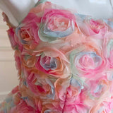 Pink Spaghetti Straps Rose A-Line Floral Birthday Outfits Party Dress HZ0319