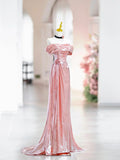 Pink Off the Shoulder Mermaid Party Dress Beautiful Long Evening Party Dress, HZ0319