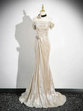 Mermaid Off the Shoulder Party Dress, Beautiful Champagne Evening Party Dress, HZ0319