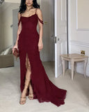 Wine Red Off Shoulder Straps Multi-layered Ruffles Long Prom Dress, HZ0319