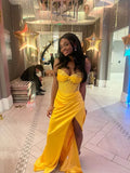 Sweetheart Yellow Long Prom Dress Sheath Evening Dress, HZ0319