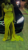 Sweetheart Yellow Long Prom Dress Sheath Evening Dress, HZ0319