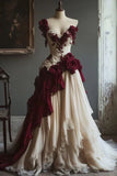Gorgeous One Straps A-Line Floral Wedding Dress Evening Gown, HZ0319