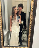 White A Line Long Prom Dress Formal Evening Dress, HZ0319