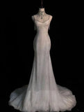 Stunning White Backless Mermaid Shiny Party Gown Wedding Dress, HZ0319