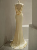 Pastel Yellow Satin Backless Mermaid Long Prom Dress, HZ0319