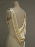 Pastel Yellow Satin Backless Mermaid Long Prom Dress, HZ0319