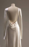 Ivory Long Sleeves Backless Sheath Satin Elegant Wedding Dress, HZ0319