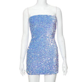 Retro Sparkling Blue Strapless Sequin Design Bodycon Party Dress Homecoming Dress HZ0319