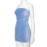 Retro Sparkling Blue Strapless Sequin Design Bodycon Party Dress Homecoming Dress HZ0319