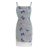 Elegant Sparkling Light Blue Spaghetti Strap Sequin Butterfly Design Sheath Chiffon Party Dress Homecoming Dress HZ0319
